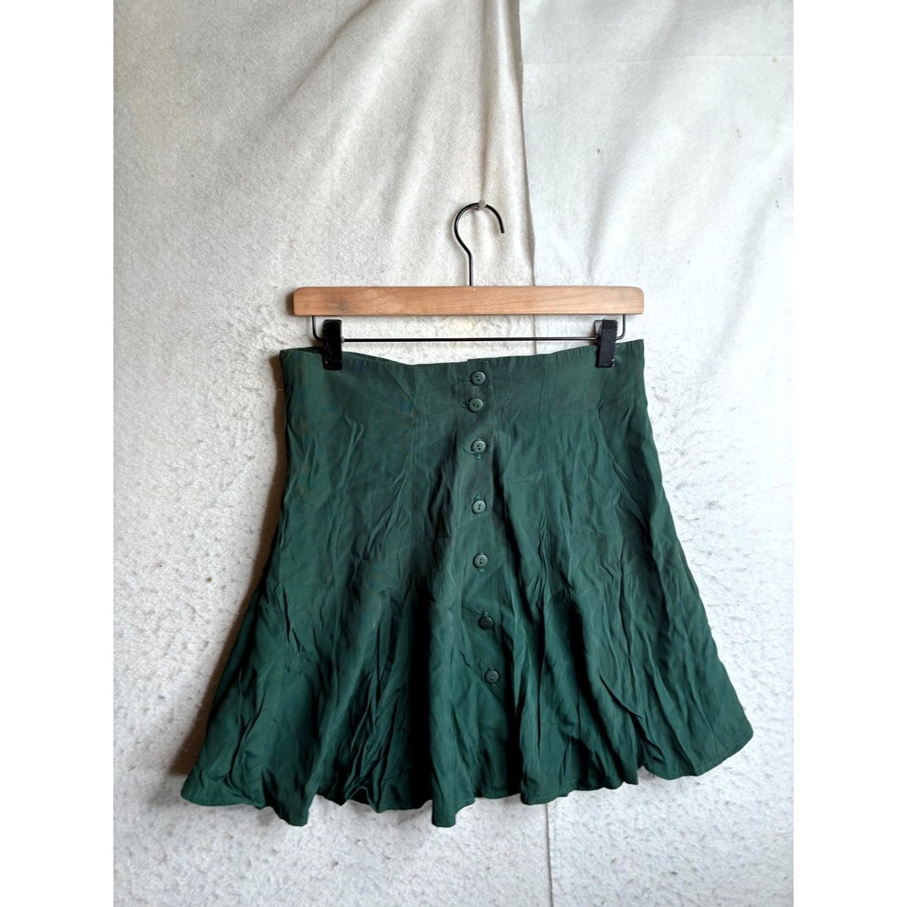 Vintage T.R. Bentley Mini Skirt Women 13/14 Green Button Front Modern Minimalist